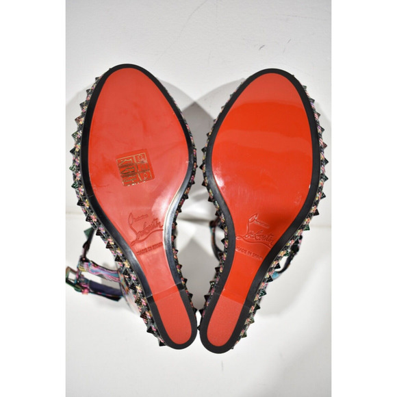 Christian Louboutin Pyraclou 110 Black Starlight Platform Wedge Sandal Heel 35 - Picture 11 of 11